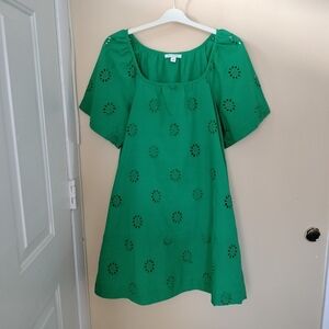 Free Assembly Green Eyelet Lined Cotton A-line Dress S Pockets Boho Vacation